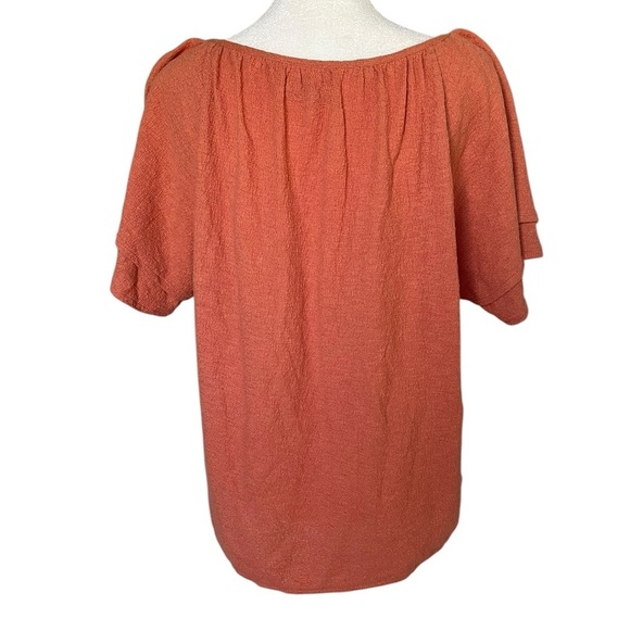 Madewell Texture & Thread Tiered Sleeve Top Orange Scoop Neck - Size Medium - Picture 4 of 8